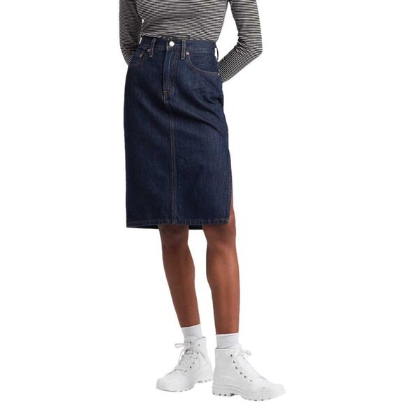 NWT Levi's Premium Jean Skirt Women's 28 Dark Wash Rigid Denim Side Slit Midi - Picture 15 of 15